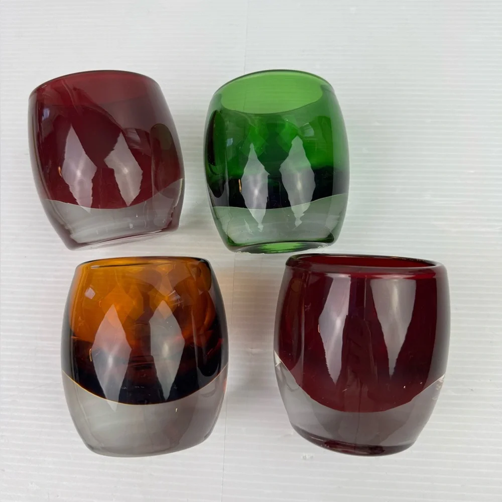 Lot Of 4 Crate & Barrel Diva Hand Blown Glass Votive Candle Holders Heavy Poland